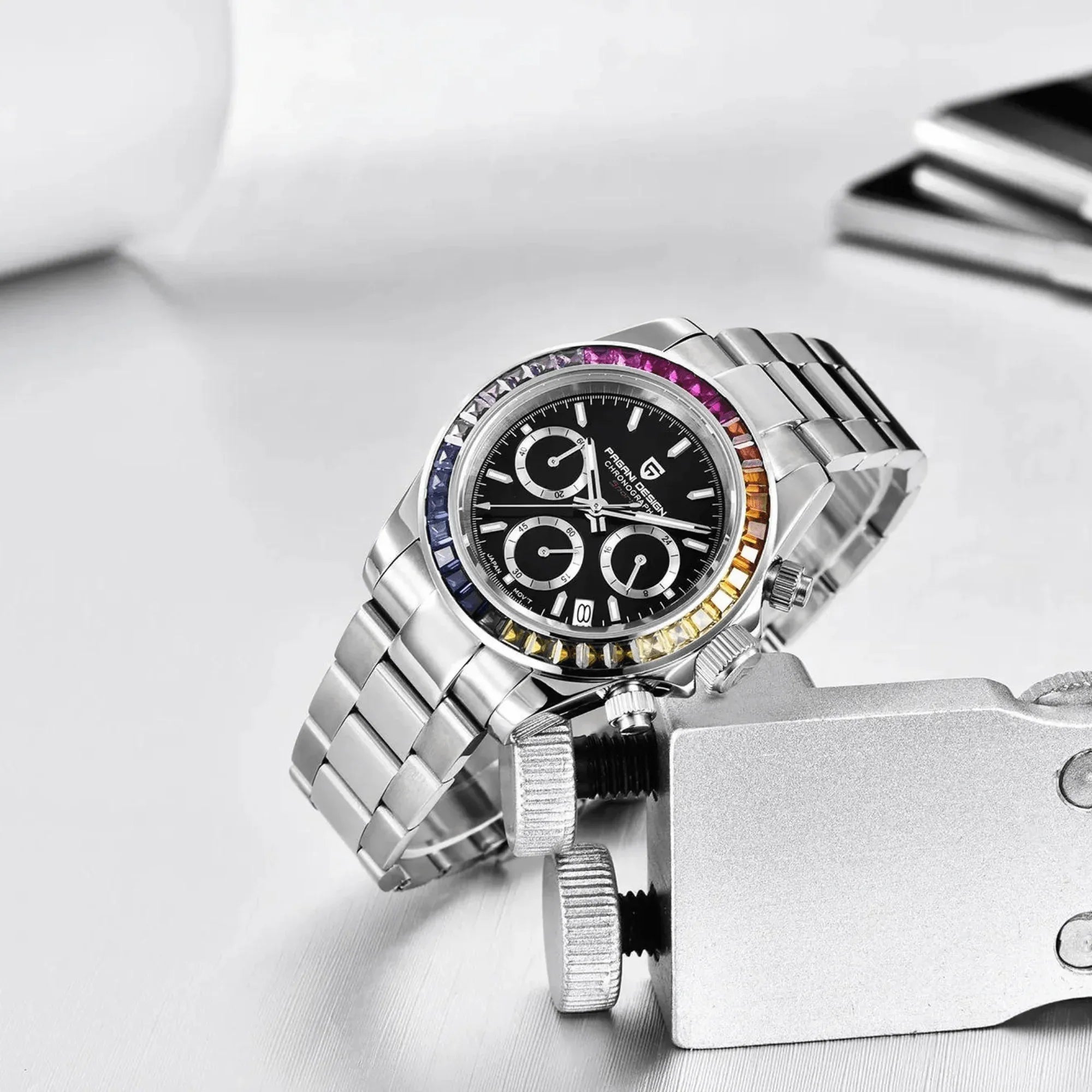 Pagani Design | Luxury | Meca-quartz Movement (SeikoVK63) | Stainless Steel Men's 40MM Watch (Rainbow Black) - DREAM WATCHES