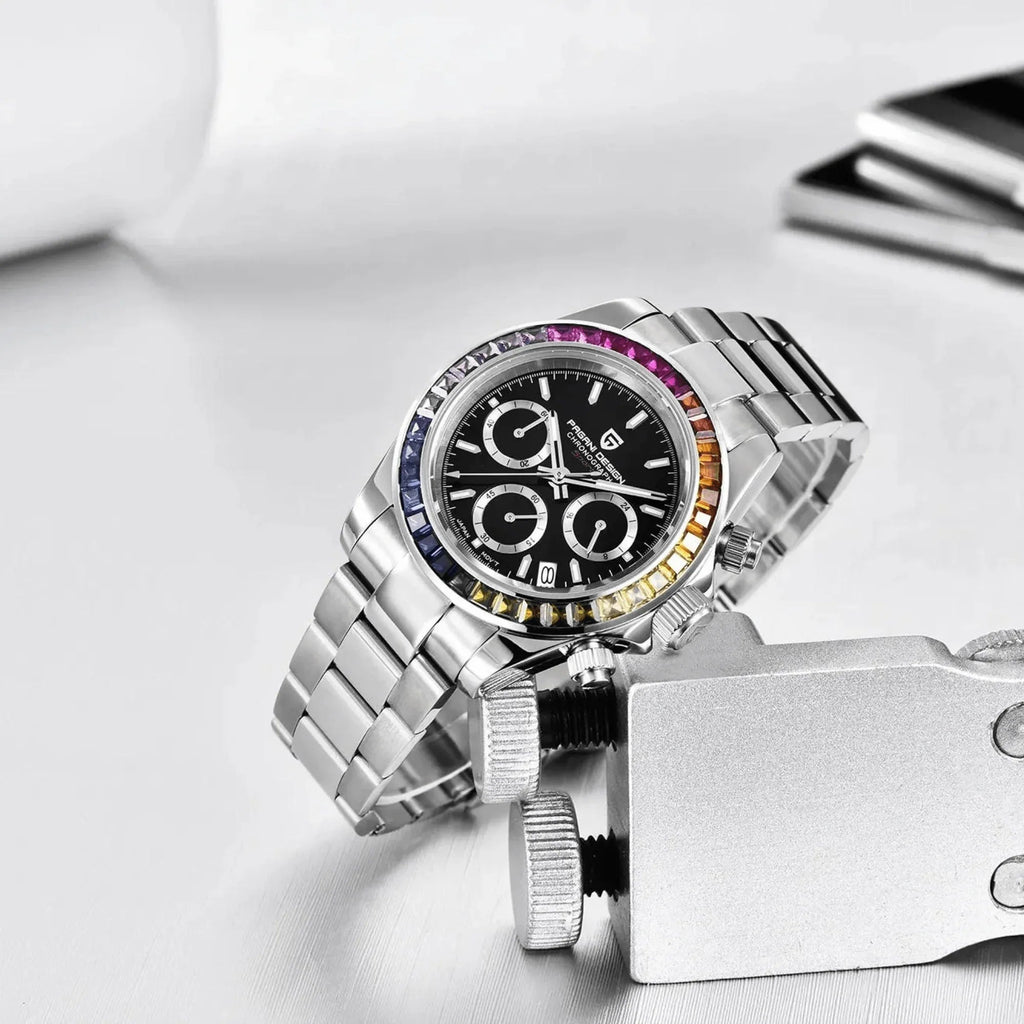 Pagani Design | Luxury | Meca-quartz Movement (SeikoVK63) | Stainless Steel Men's 40MM Watch (Rainbow Black) - DREAM WATCHES