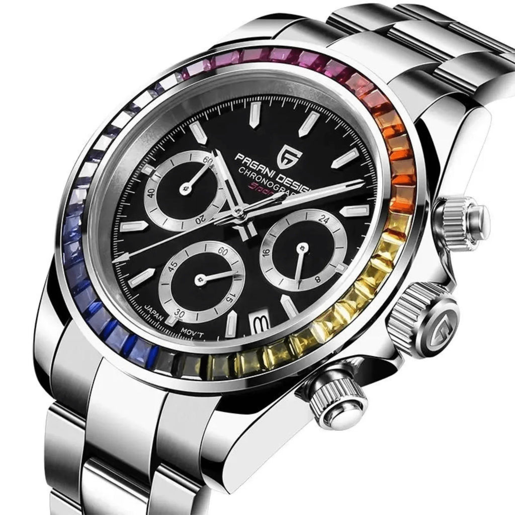 Pagani Design | Luxury | Meca-quartz Movement (SeikoVK63) | Stainless Steel Men's 40MM Watch (Rainbow Black) - DREAM WATCHES