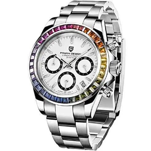 Pagani Design | Luxury | Meca-quartz Movement (SeikoVK63) | Stainless Steel Men's 40MM Watch (Rainbow White) - DREAM WATCHES