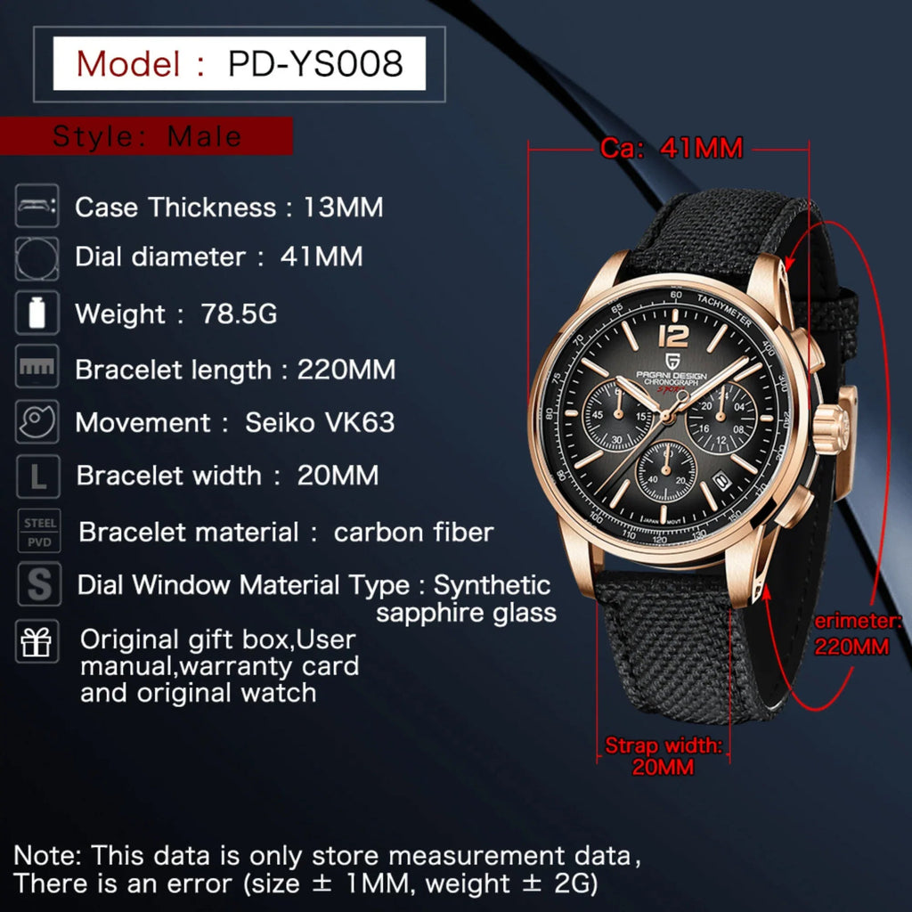 Pagani Design | Luxury | Waterproof | Movement (SeikoVK63) | Stainless Steel Men's 40MM Watch Code 11.59 - DREAM WATCHES