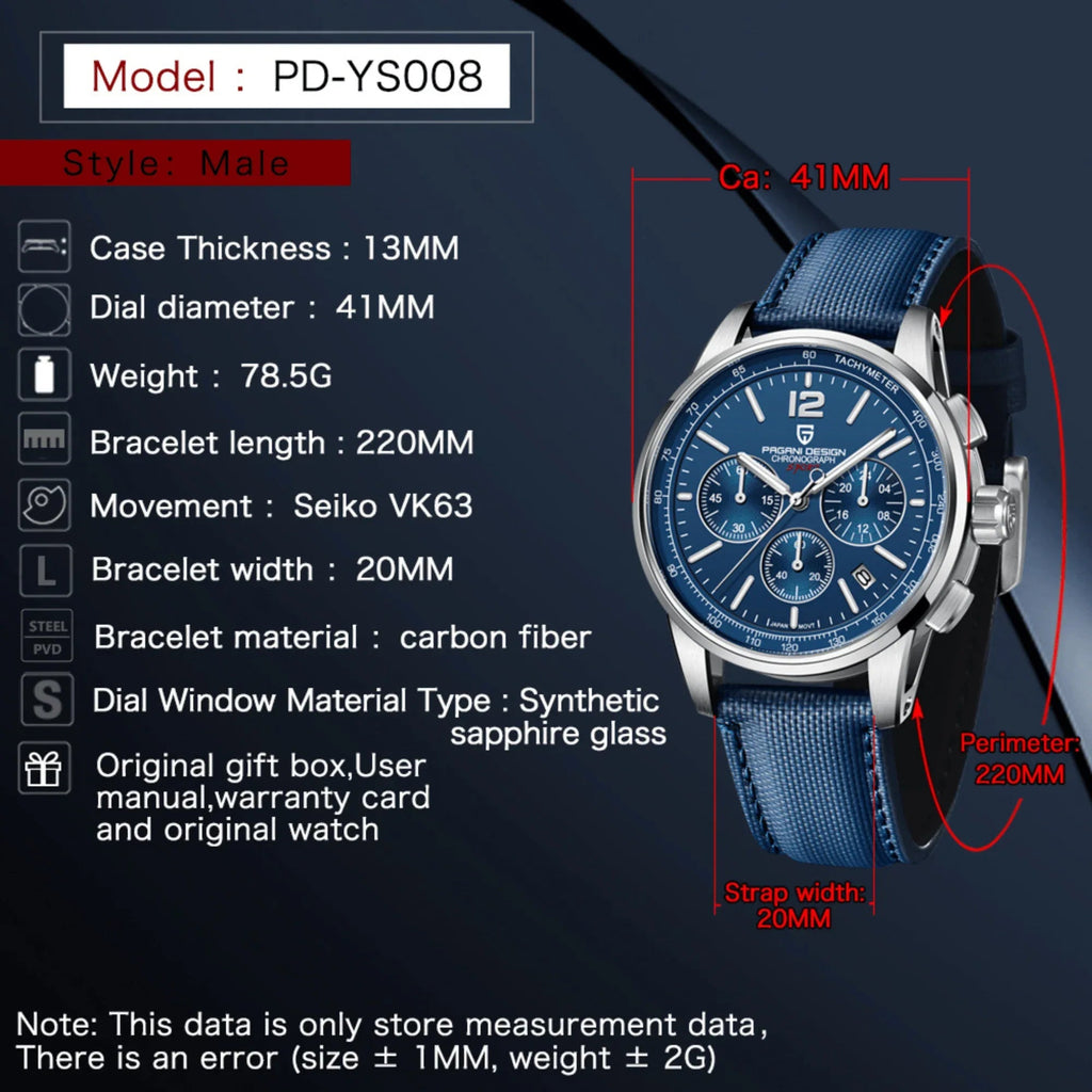 Pagani Design | Luxury | Waterproof | Movement (SeikoVK63) | Stainless Steel Men's 40MM Watch Code 11.59 - DREAM WATCHES