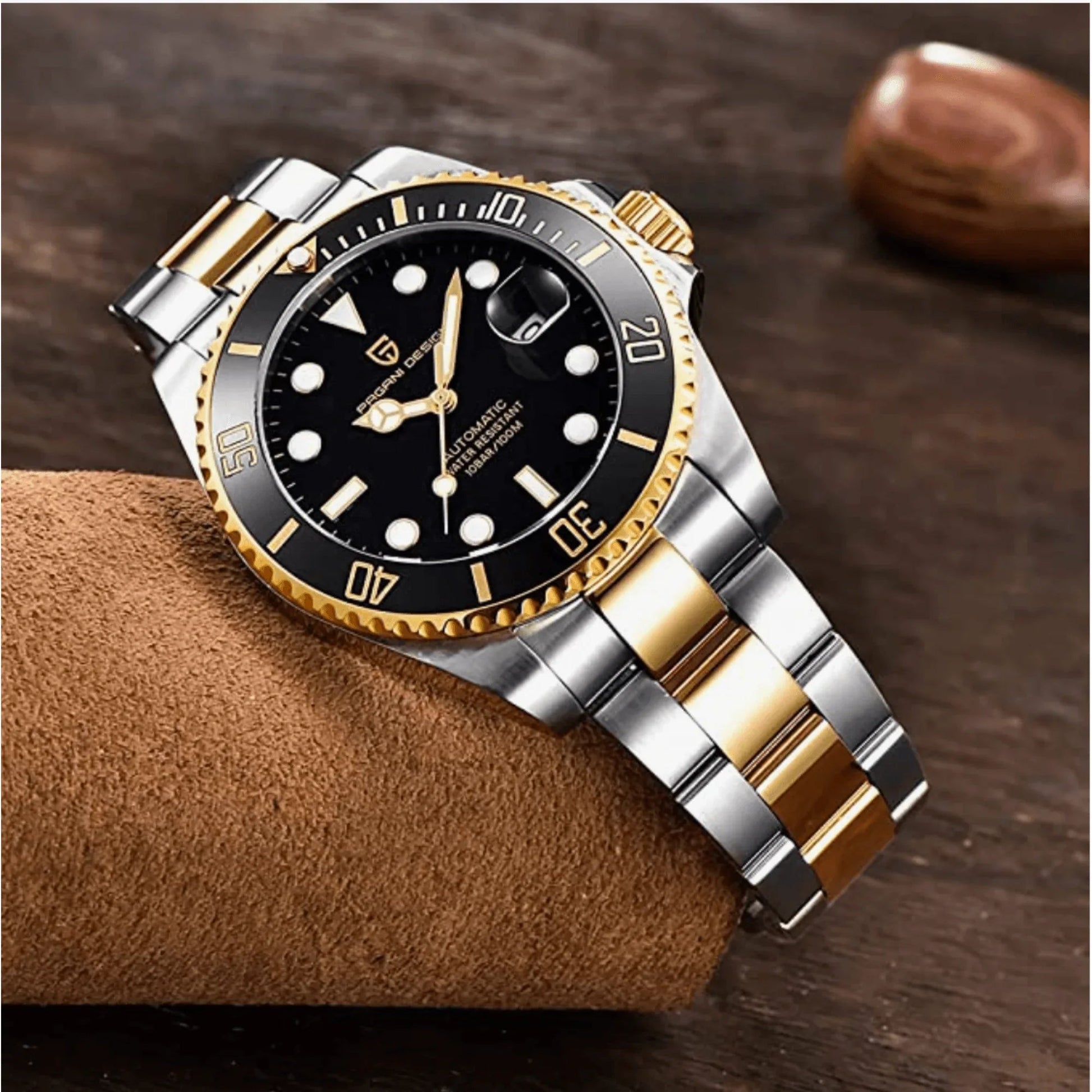 Pagani Design PD-1639 Waterproof Mechanical Automatic Stainless Steel Men's 43MM Watch (Black - Dual Tone) - DREAM WATCHES