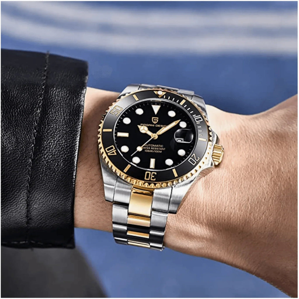 Pagani Design PD-1639 Waterproof Mechanical Automatic Stainless Steel Men's 43MM Watch (Black - Dual Tone) - DREAM WATCHES