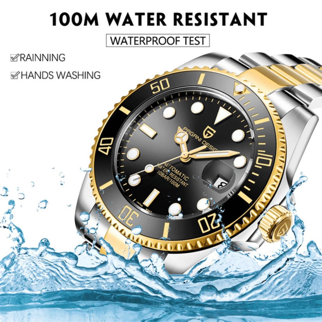 Pagani Design PD-1639 Waterproof Mechanical Automatic Stainless Steel Men's 43MM Watch (Black - Dual Tone) - DREAM WATCHES
