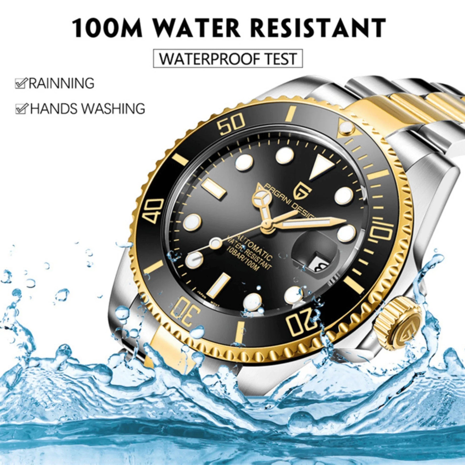 Pagani Design PD-1639 Waterproof Mechanical Automatic Stainless Steel Men's 43MM Watch (Black - Dual Tone) - DREAM WATCHES