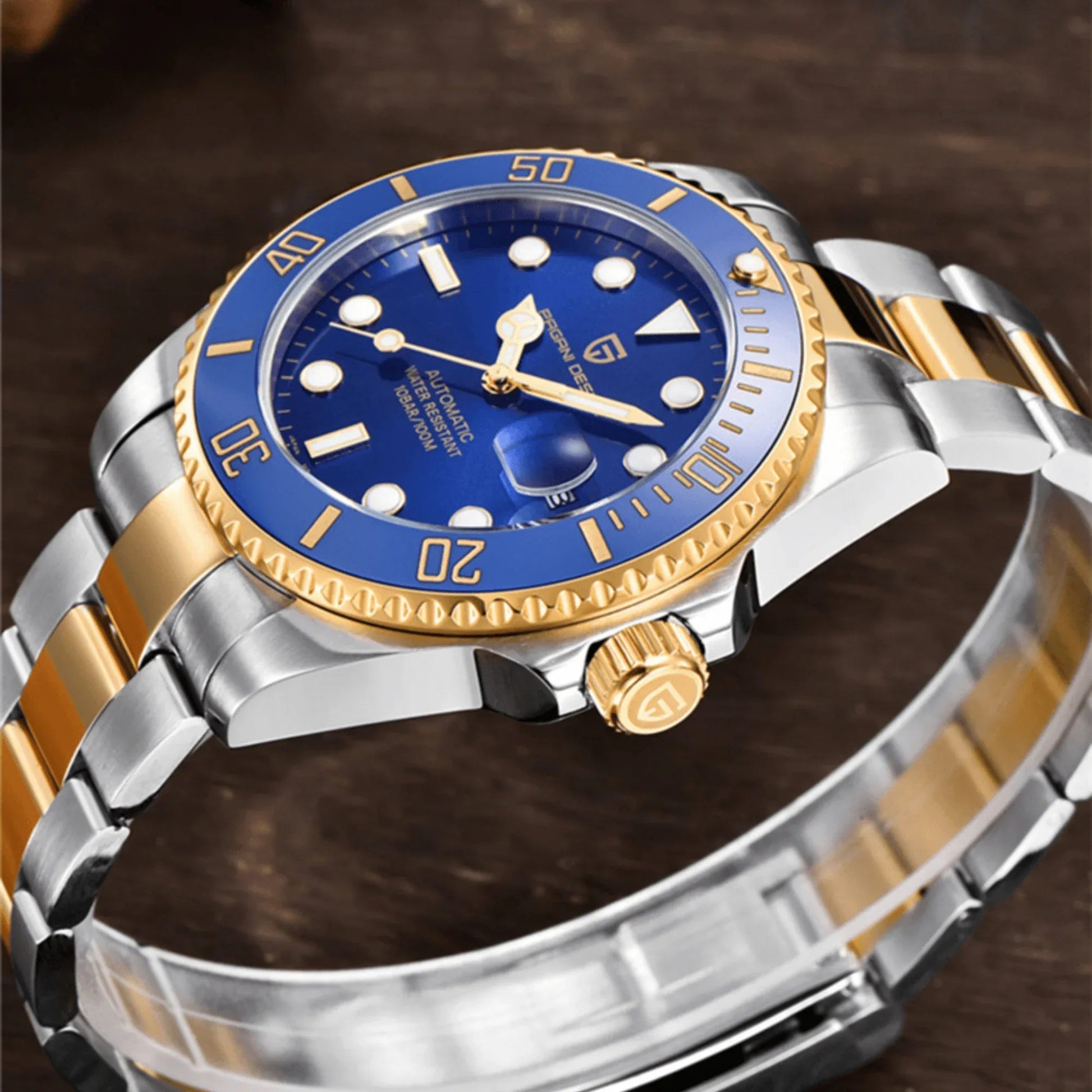 Pagani Design PD-1639 Waterproof Mechanical Automatic Stainless Steel Men's 43MM Watch (Blue - Dual Tone) - DREAM WATCHES