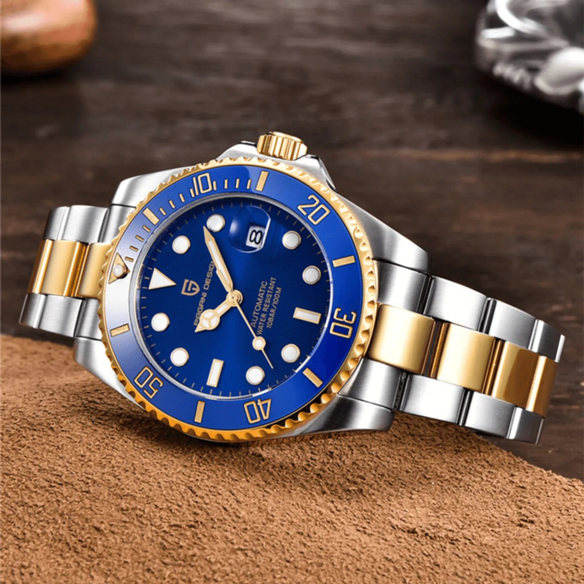 Pagani Design PD-1639 Waterproof Mechanical Automatic Stainless Steel Men's 43MM Watch (Blue - Dual Tone) - DREAM WATCHES