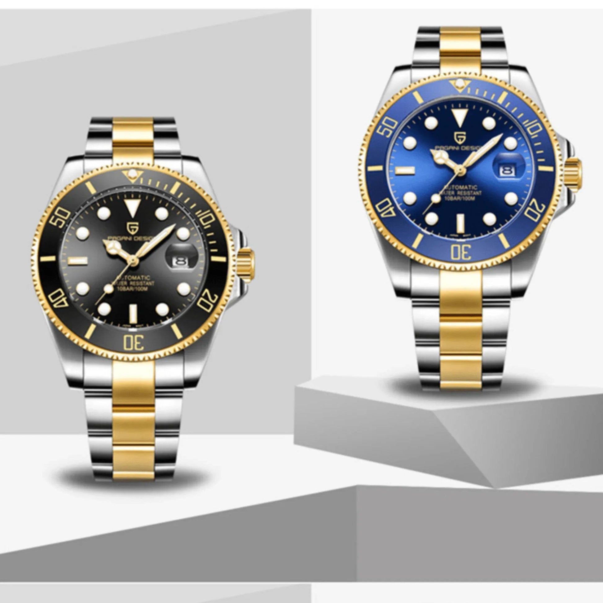 Pagani Design PD-1639 Waterproof Mechanical Automatic Stainless Steel Men's 43MM Watch (Blue - Dual Tone) - DREAM WATCHES