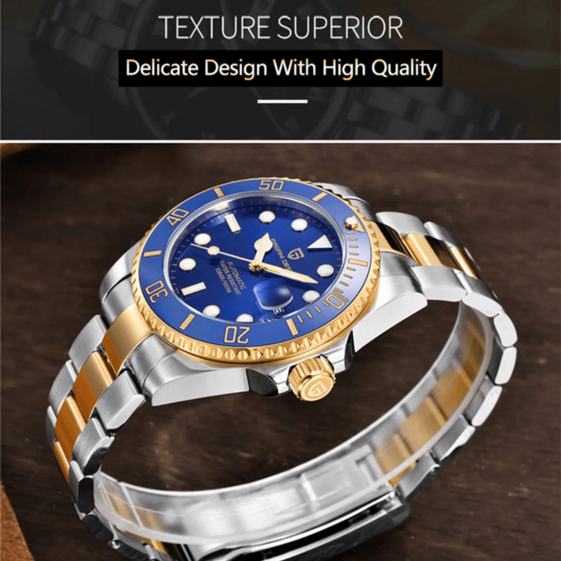 Pagani Design PD-1639 Waterproof Mechanical Automatic Stainless Steel Men's 43MM Watch (Blue - Dual Tone) - DREAM WATCHES