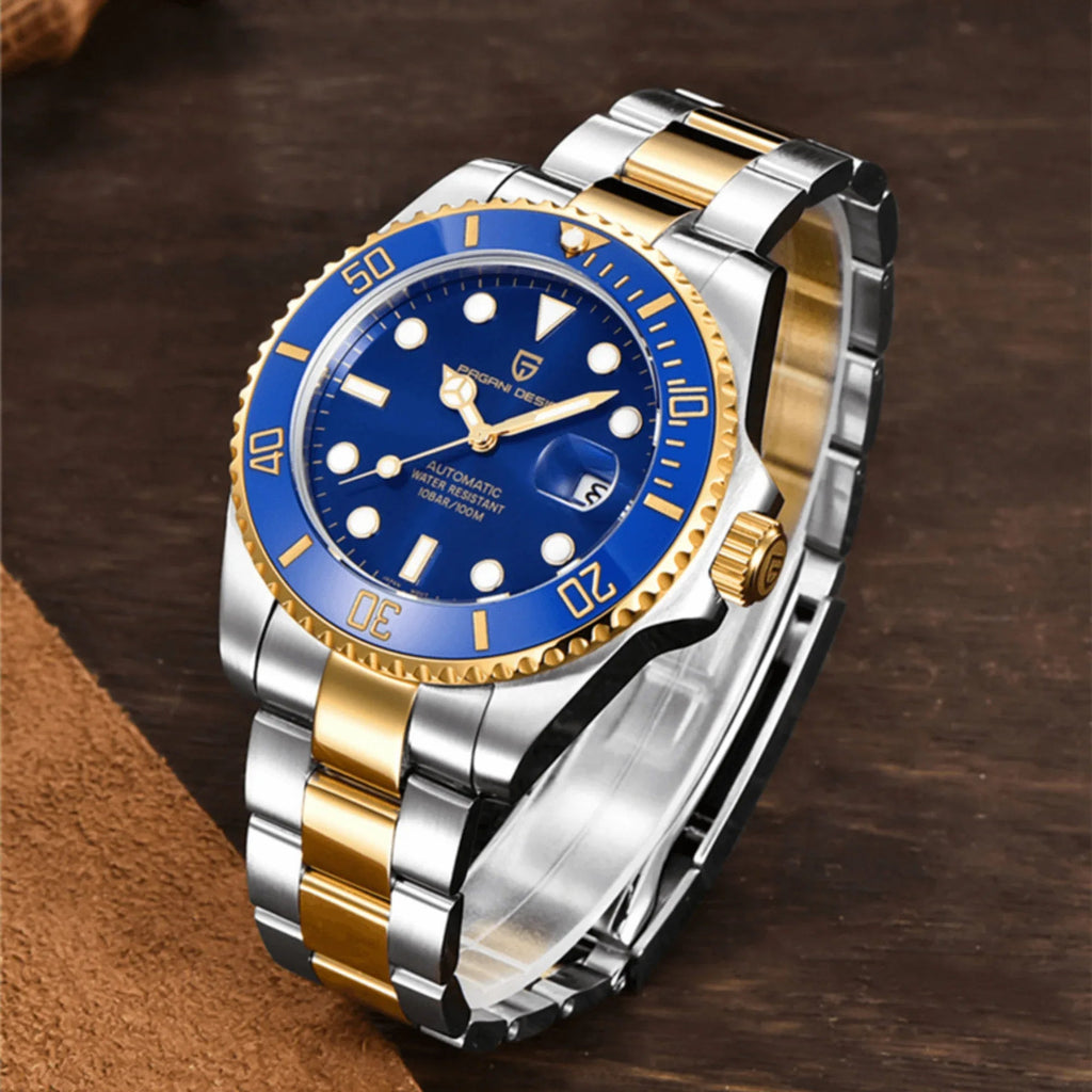 Pagani Design PD-1639 Waterproof Mechanical Automatic Stainless Steel Men's 43MM Watch (Blue - Dual Tone) - DREAM WATCHES