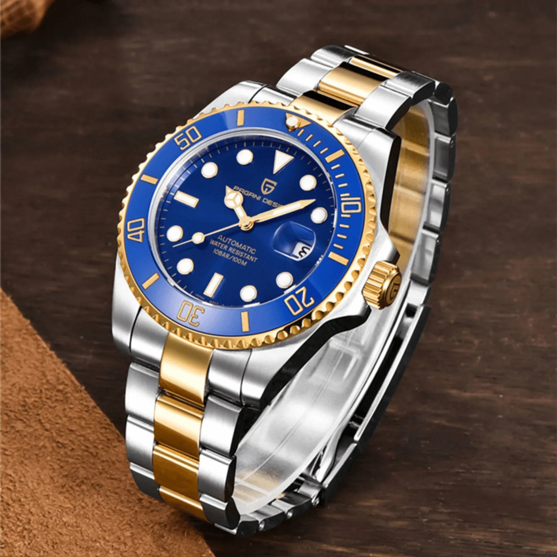 Pagani Design PD-1639 Waterproof Mechanical Automatic Stainless Steel Men's 43MM Watch (Blue - Dual Tone) - DREAM WATCHES