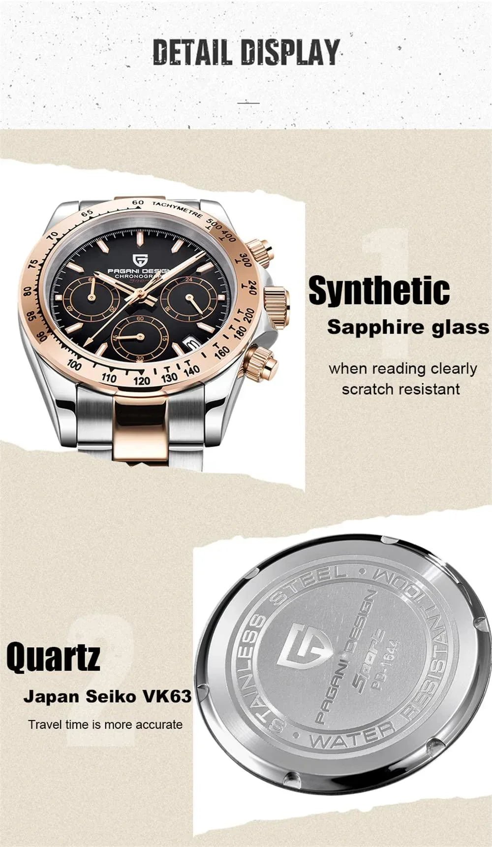 Pagani Design PD-1644 Daytona Chronograph Luxury Meca-quartz Movement (Japanese VK63) | Stainless Steel Men's 40MM Watch - DREAM WATCHES