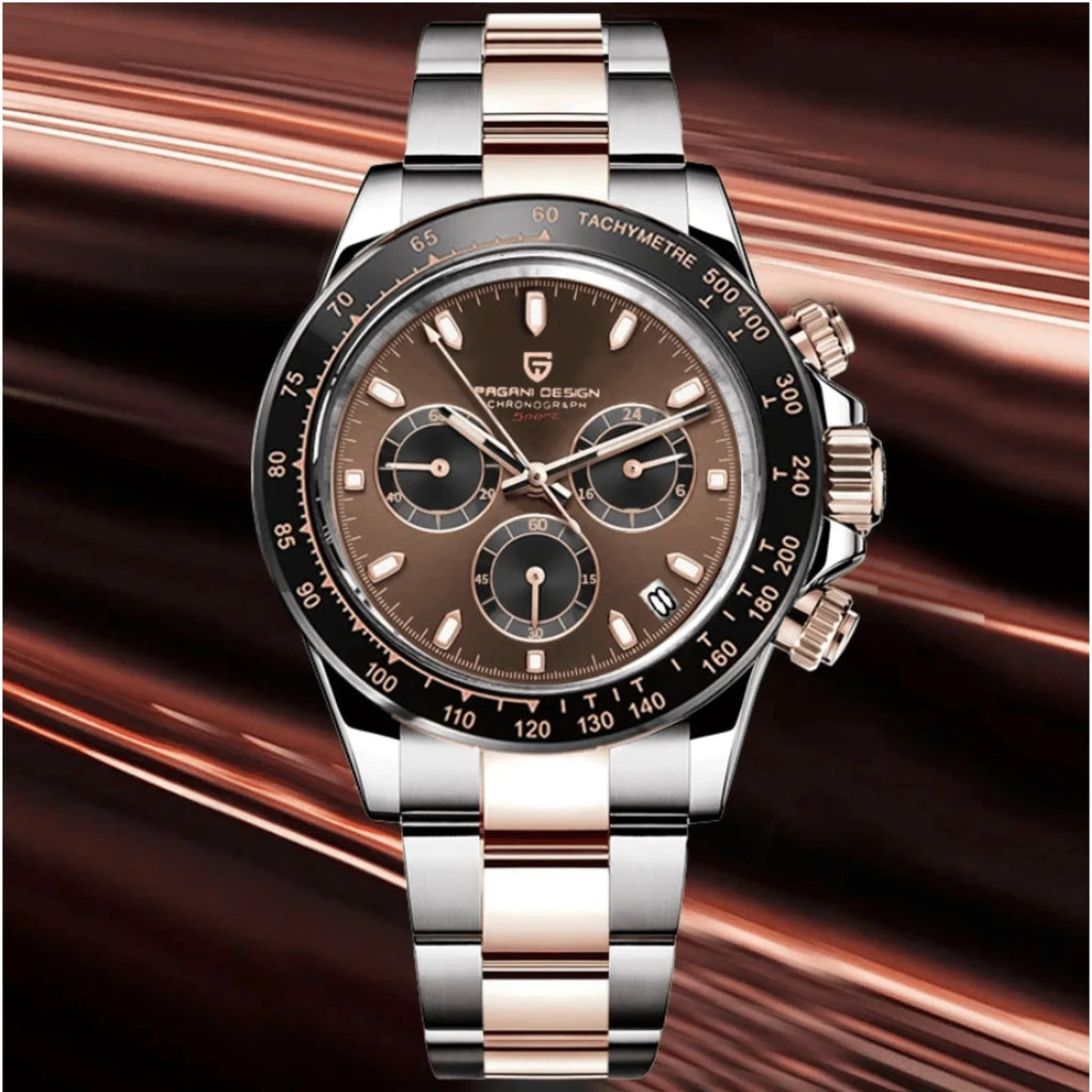 Pagani Design PD-1644 | Luxury | Meca-quartz Movement (SeikoVK63) | Stainless Steel Men's 40MM Watch (Chocolate Dial Daytona) - DREAM WATCHES