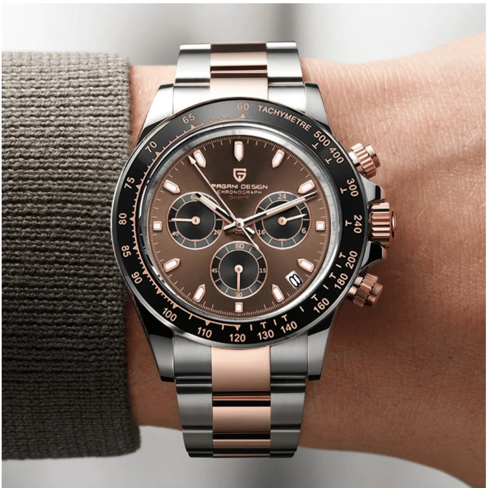 Pagani Design PD-1644 | Luxury | Meca-quartz Movement (SeikoVK63) | Stainless Steel Men's 40MM Watch (Chocolate Dial Daytona) - DREAM WATCHES