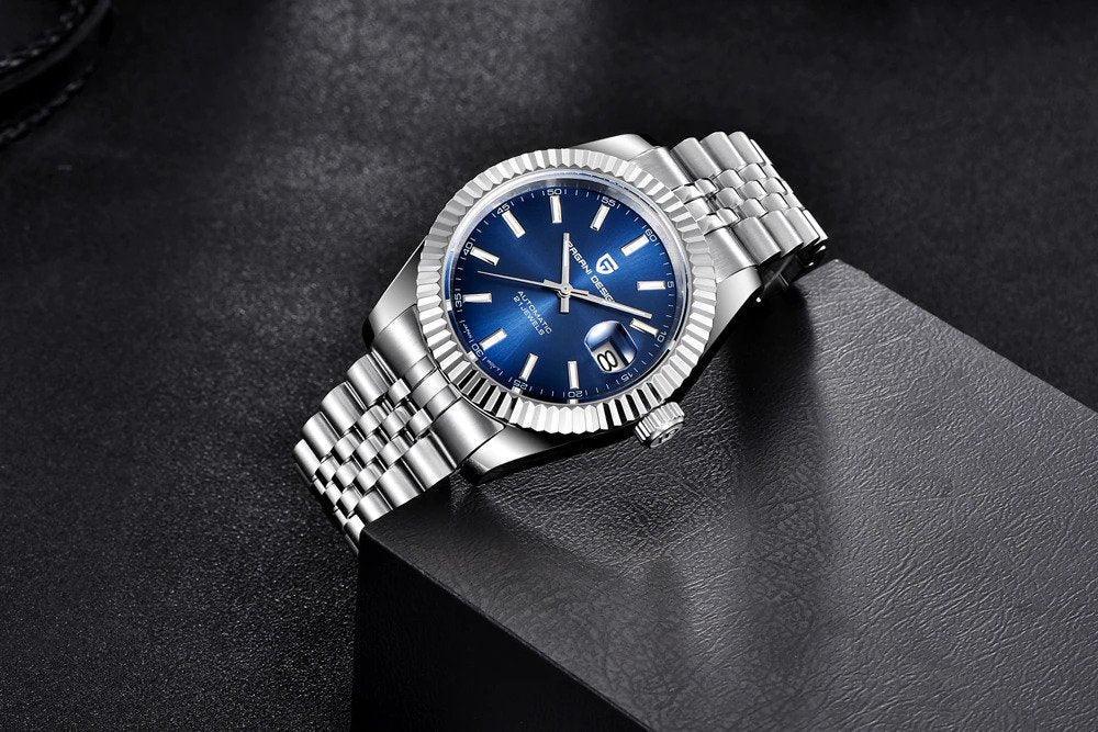 Pagani Design PD-1645 Date (Automatic Movement) Mechanical Watch 200M Waterproof Watch Stainless Steel Watch Fluted Bezel (Blue Dial - Jubilee Bracelet) - DREAM WATCHES