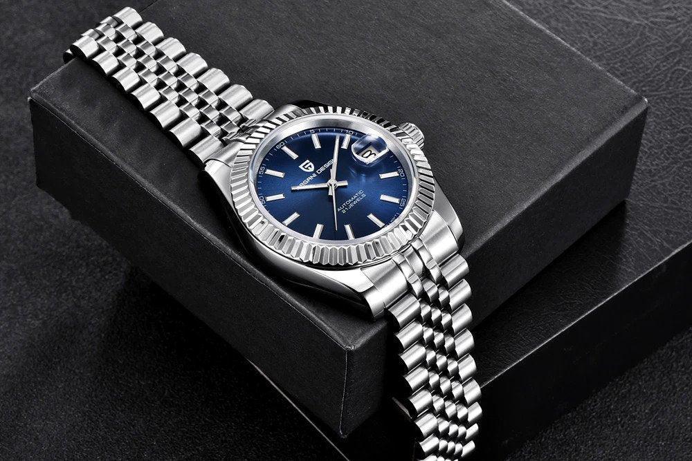 Pagani Design PD-1645 Date (Automatic Movement) Mechanical Watch 200M Waterproof Watch Stainless Steel Watch Fluted Bezel (Blue Dial - Jubilee Bracelet) - DREAM WATCHES