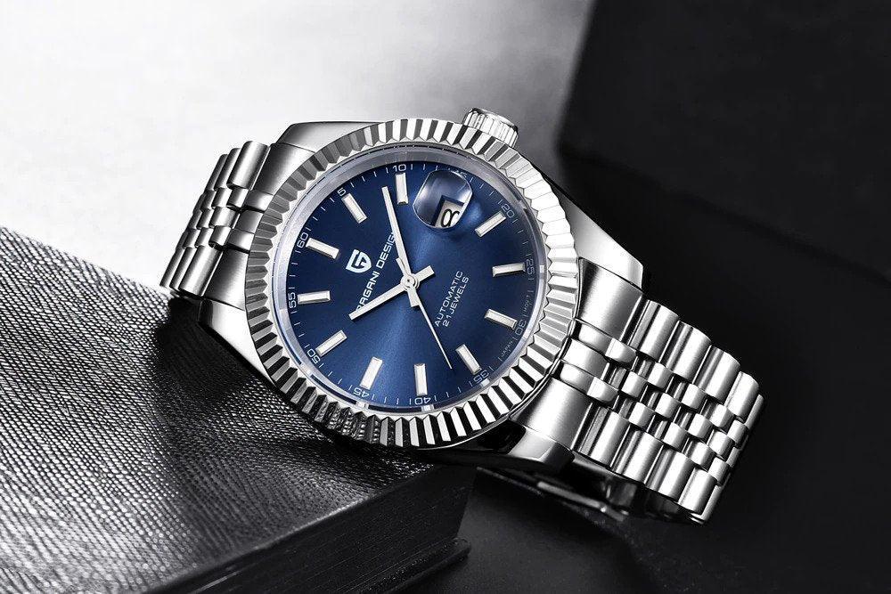 Pagani Design PD-1645 Date (Automatic Movement) Mechanical Watch 200M Waterproof Watch Stainless Steel Watch Fluted Bezel (Blue Dial - Jubilee Bracelet) - DREAM WATCHES