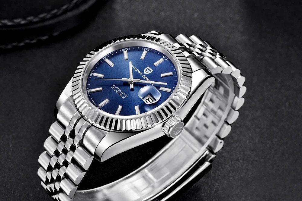 Pagani Design PD-1645 Date (Automatic Movement) Mechanical Watch 200M Waterproof Watch Stainless Steel Watch Fluted Bezel (Blue Dial - Jubilee Bracelet) - DREAM WATCHES