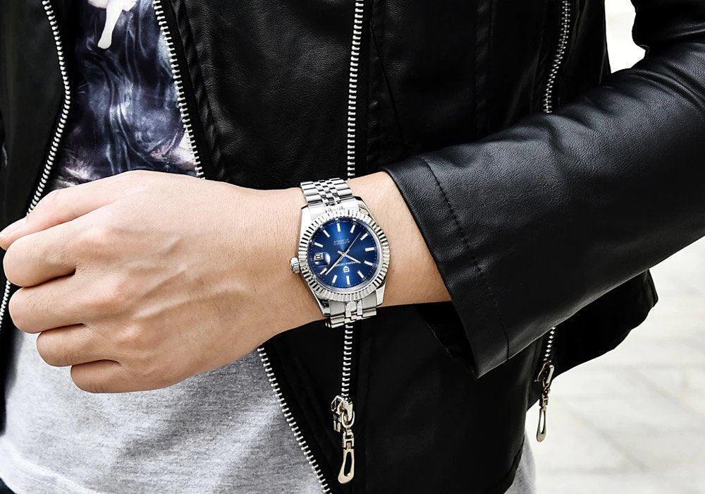 Pagani Design PD-1645 Date (Automatic Movement) Mechanical Watch 200M Waterproof Watch Stainless Steel Watch Fluted Bezel (Blue Dial - Jubilee Bracelet) - DREAM WATCHES