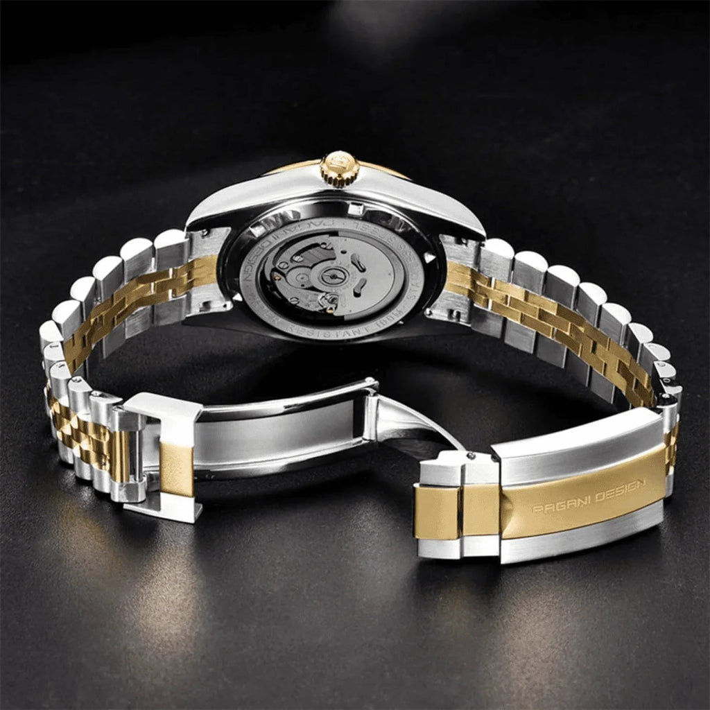 Pagani Design PD-1645 DateJust (Automatic Movement) Mechanical Watch 200M Waterproof Watch Stainless Steel Watch Fluted Bezel (Black Dial - Dual Tone Jubilee Bracelet) - DREAM WATCHES