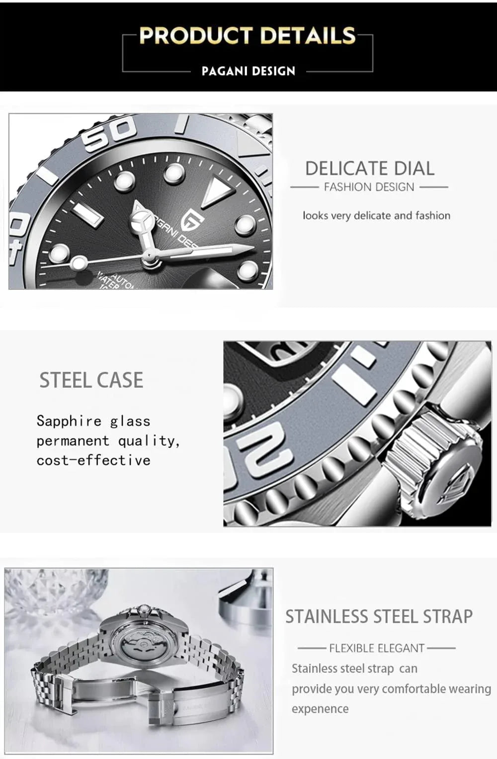 Pagani Design PD-1651 40mm Mens Automatic Waterproof Mechanical Watch with Yatch-Master Hommage - DREAM WATCHES