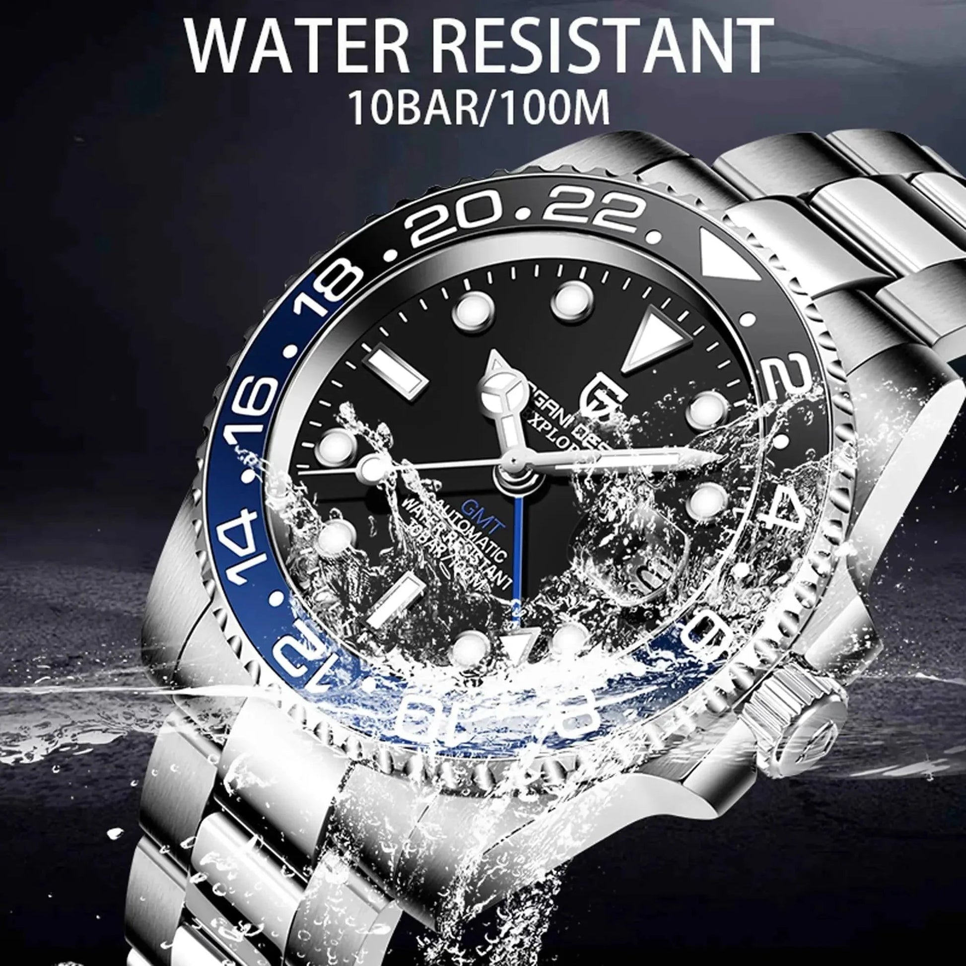 Pagani Design 1662 Herenhorloge, automatisch, roestvrij staal, 40 mm, saffierglas, waterdicht, oplichtend, modieus, zakelijk herenhorloge, zwart, armband (Vijf Baht Blauw Rood Pagani Design 1662 Herenhorloge, automatisch, roestvrij staal, 40 mm, saffierglas, waterdicht, oplichtend, modieus, zakelijk herenhorloge, zwart, armband (Vijf Baht Blauw Rood