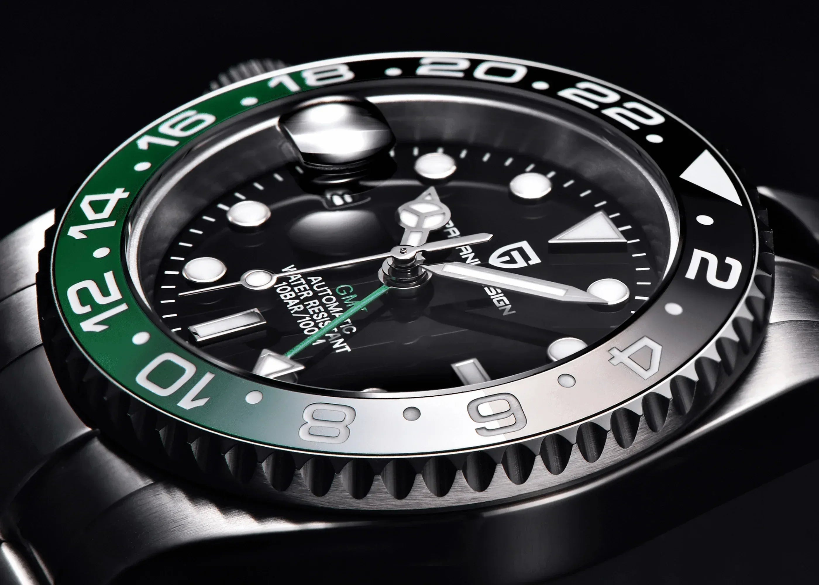 Pagani Design PD-1662 Waterproof Mechanical Automatic Watch Stainless Steel Men's 40MM Watch on Jubilee Bracelet (Sprite - Left Handed) - DREAM WATCHES