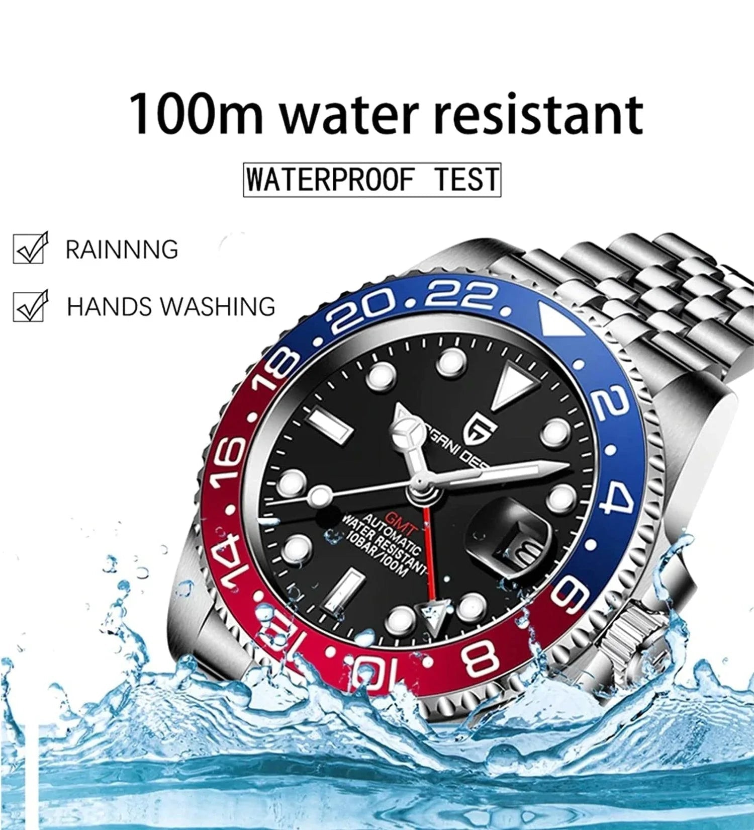 Pagani Design PD-1662 Waterproof Mechanical Automatic Watch Stainless Steel Men's 40MM Watch (Pepsi - Jubilee Bracelet) - DREAM WATCHES