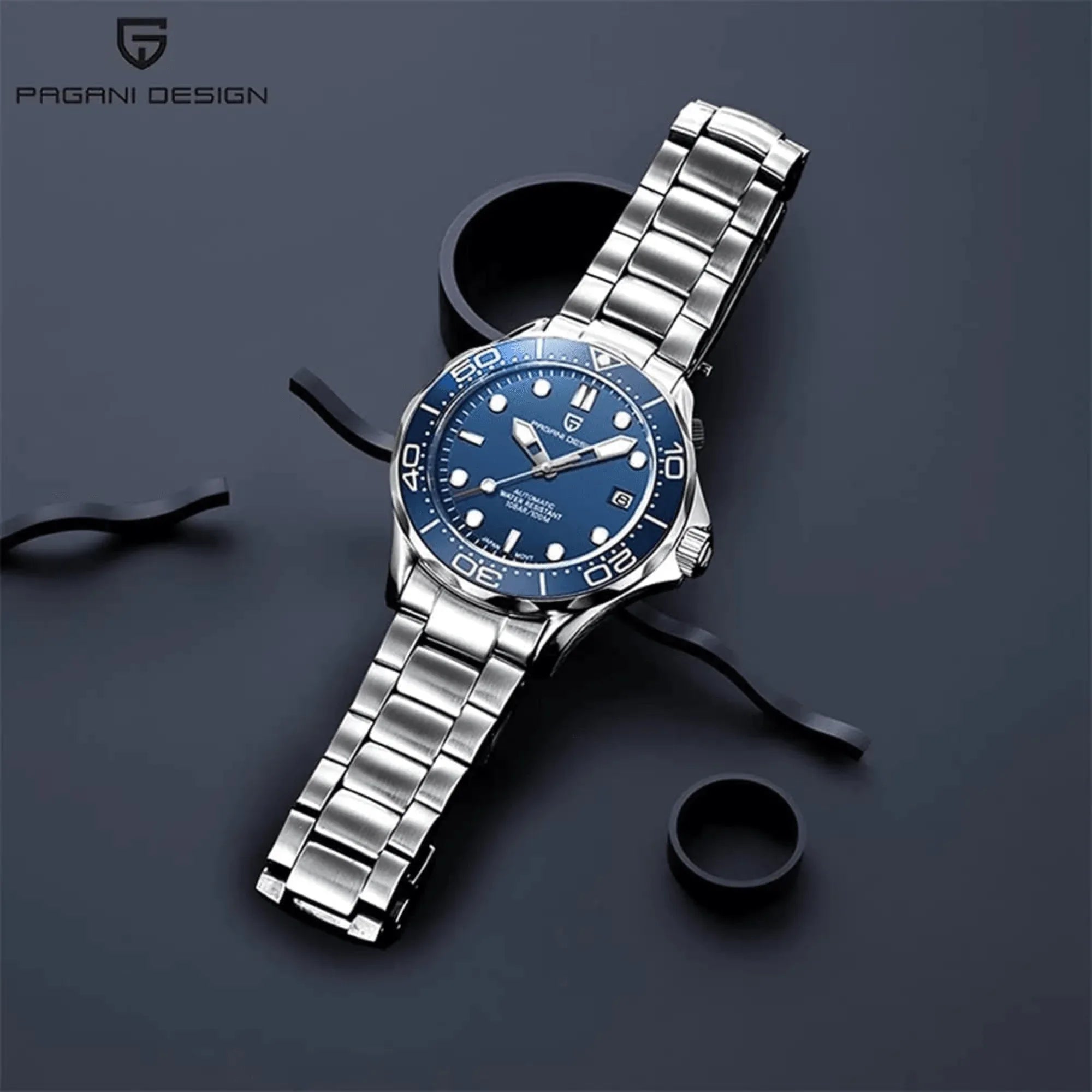 Pagani Design PD-1667 40mm Mens Automatic Waterproof Mechanical Watch with (Japanese NH-35 Movement) Seamaster Hommage - Blue Dial - DREAM WATCHES