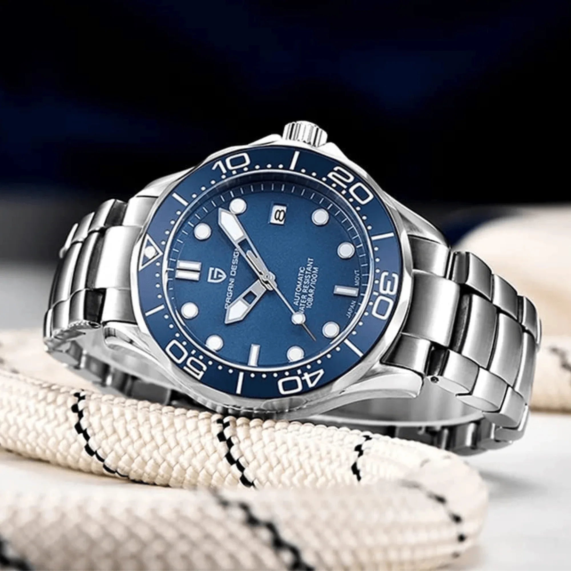 Pagani Design PD-1667 40mm Mens Automatic Waterproof Mechanical Watch with (Japanese NH-35 Movement) Seamaster Hommage - Blue Dial - DREAM WATCHES