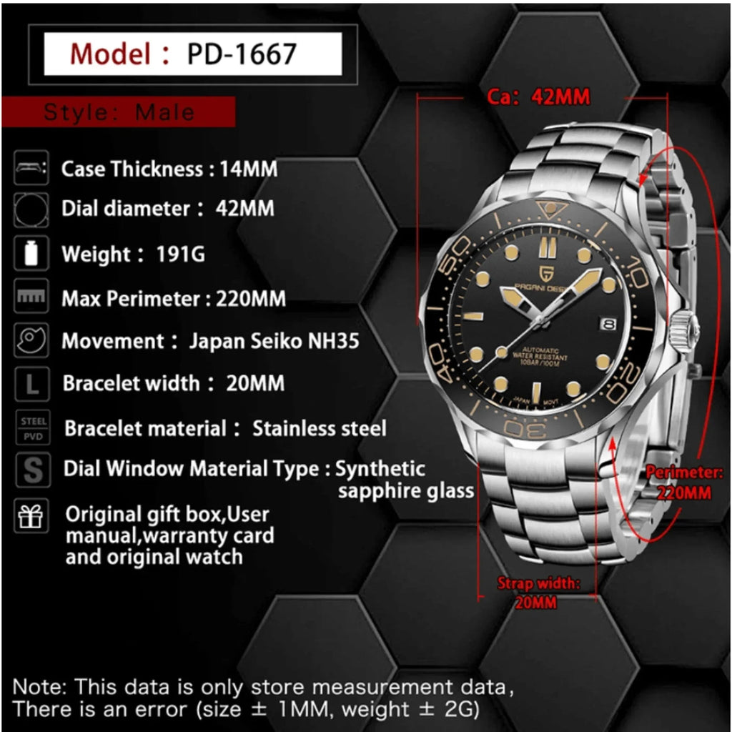 Pagani Design PD-1667 40mm Mens Automatic Waterproof Mechanical Watch with (Japanese NH-35 Movement) Seamaster Hommage - Blue Dial Nylon - DREAM WATCHES