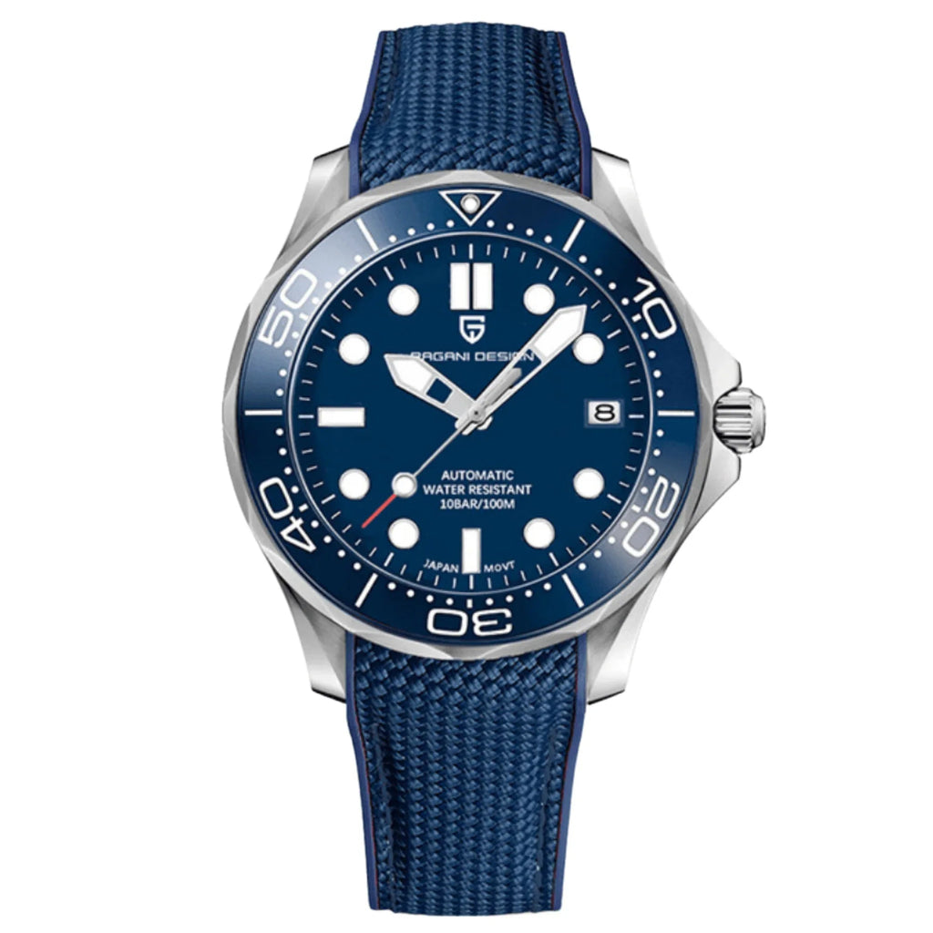 Pagani Design PD-1667 40mm Mens Automatic Waterproof Mechanical Watch with (Japanese NH-35 Movement) Seamaster Hommage - Blue Dial Nylon - DREAM WATCHES