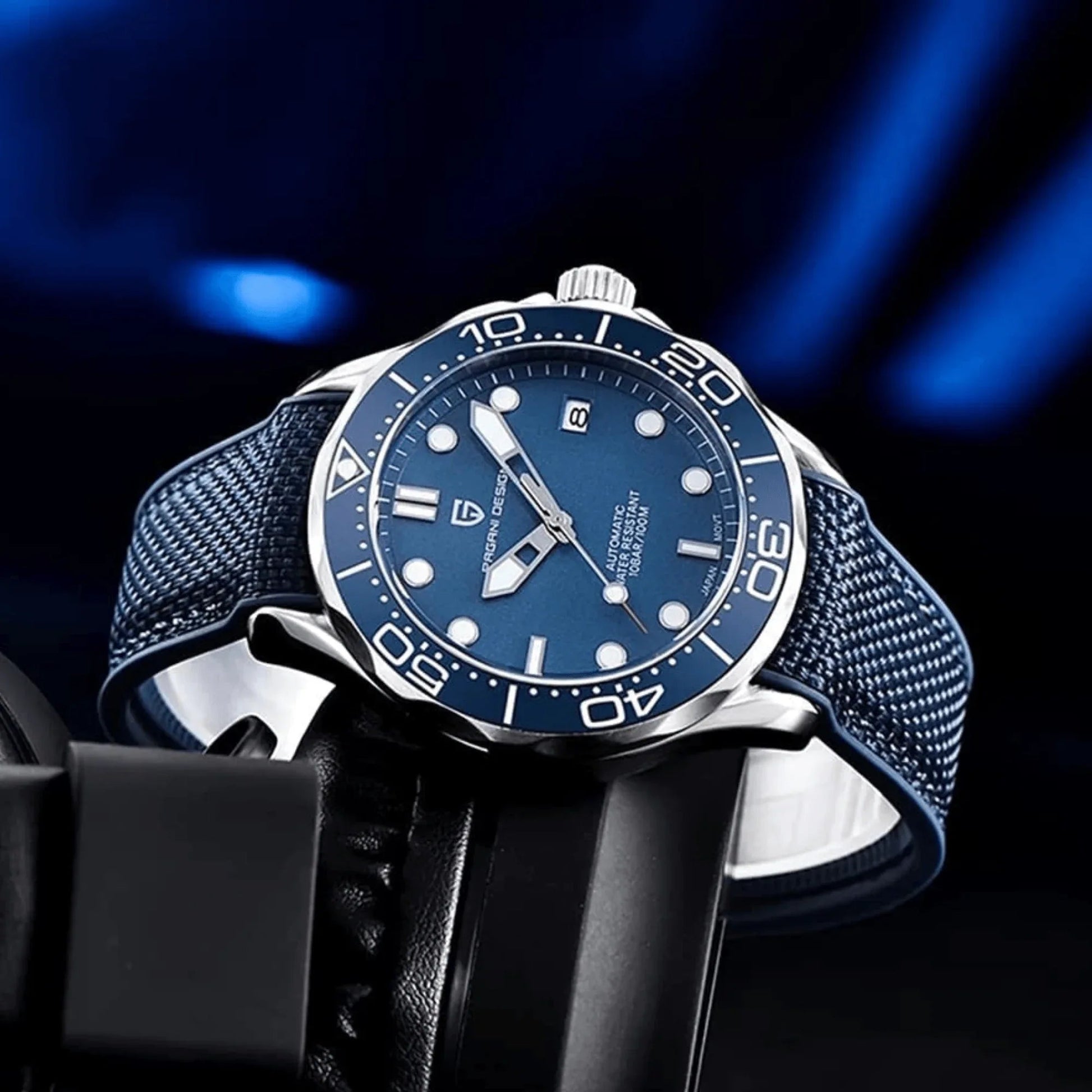 Pagani Design PD-1667 40mm Mens Automatic Waterproof Mechanical Watch with (Japanese NH-35 Movement) Seamaster Hommage - Blue Dial Nylon - DREAM WATCHES