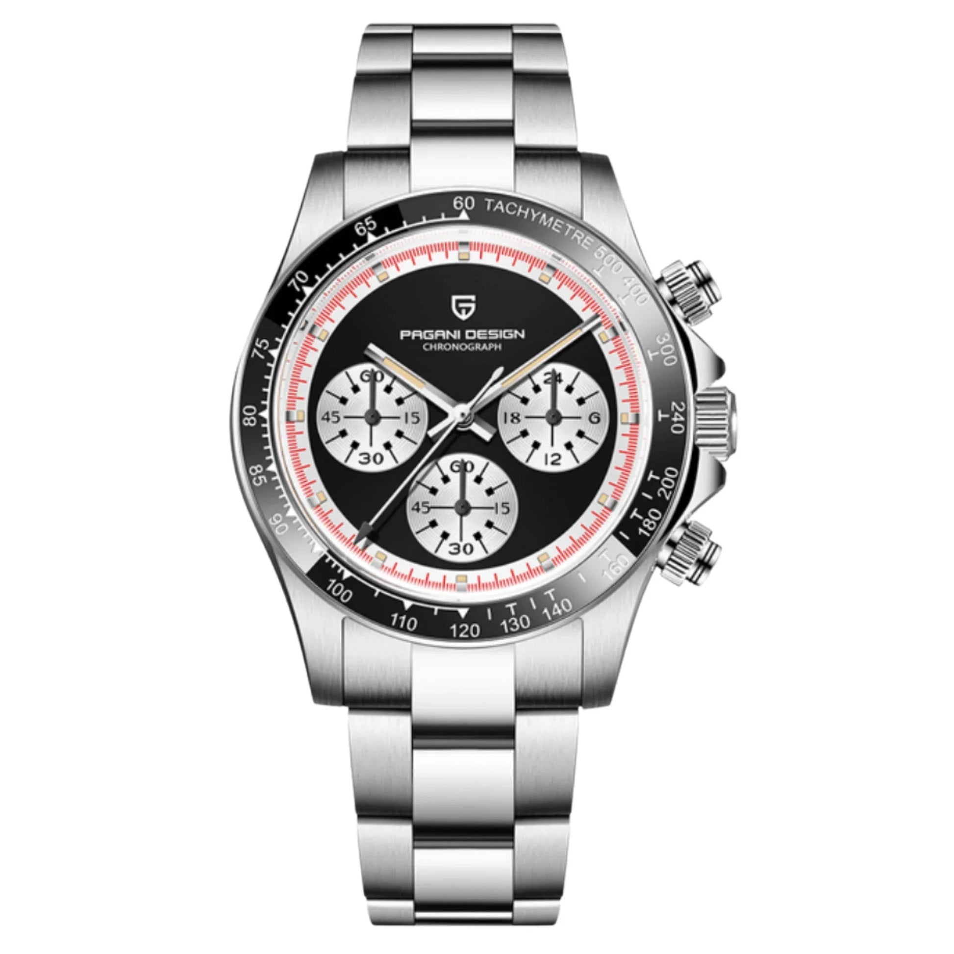 Pagani Design PD-1676 Paul Newman Chronograph Luxury Waterproof Movement (Japanese VK63) | Stainless Steel Men's 40MM Watch - Black Dial - DREAM WATCHES