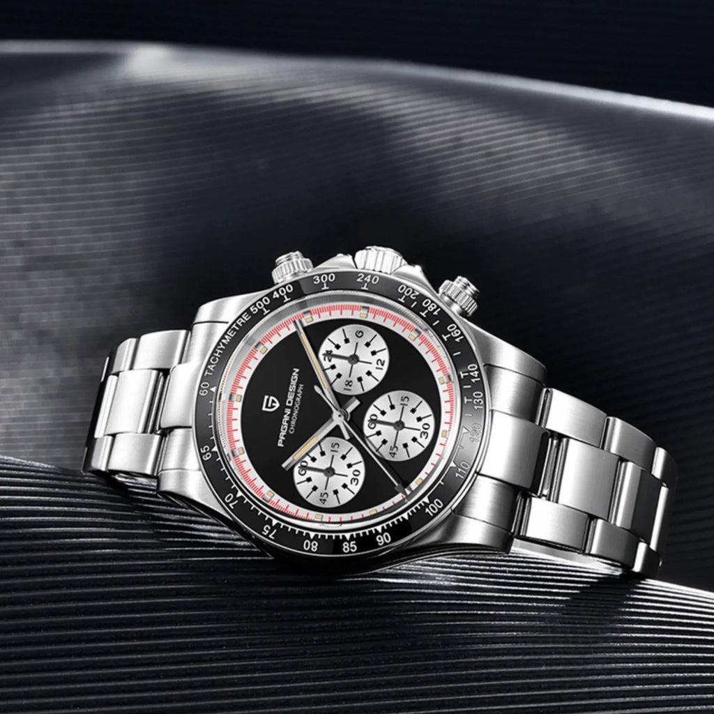 Pagani Design PD-1676 Paul Newman Chronograph Luxury Waterproof Movement (Japanese VK63) | Stainless Steel Men's 40MM Watch - Black Dial - DREAM WATCHES