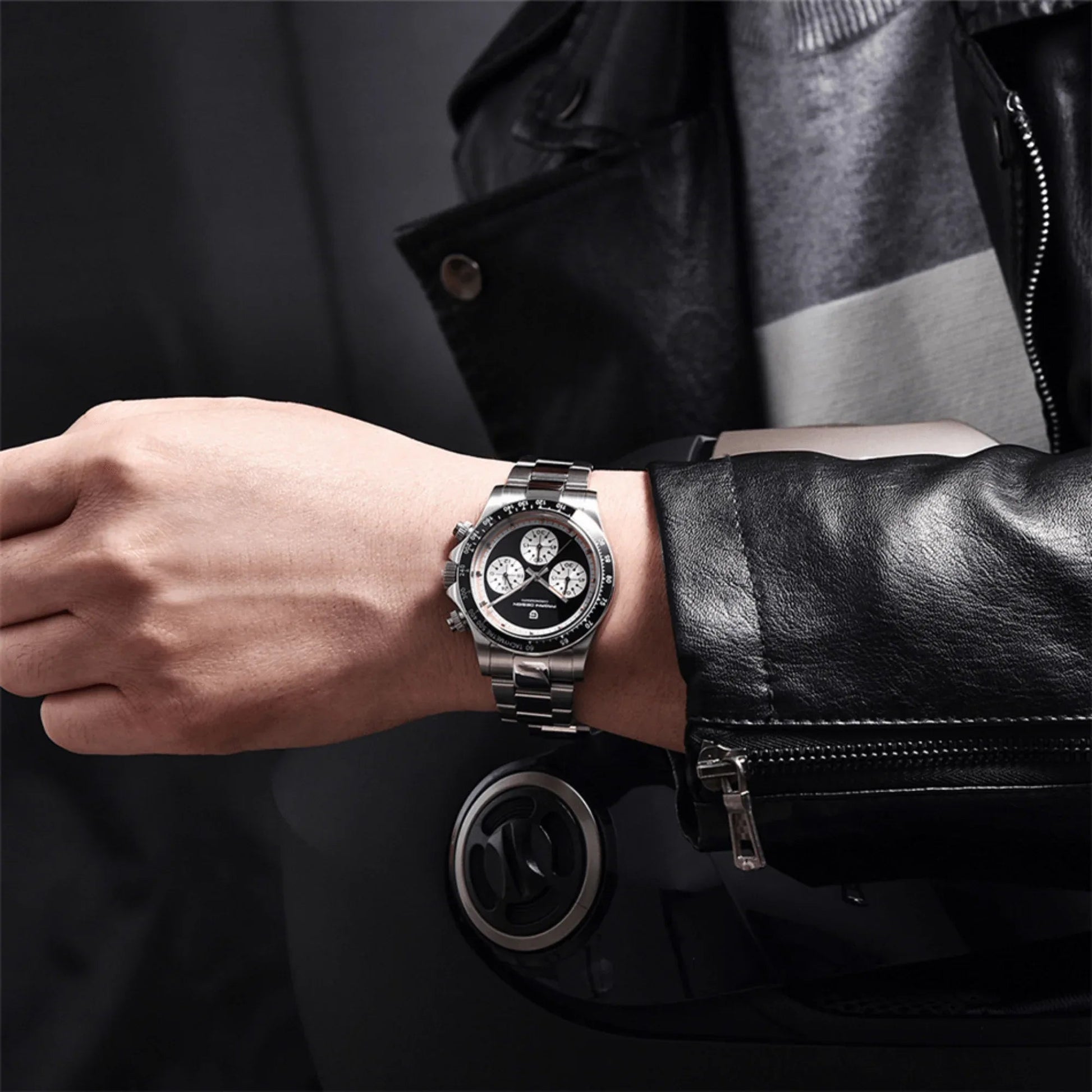 Pagani Design PD-1676 Paul Newman Chronograph Luxury Waterproof Movement (Japanese VK63) | Stainless Steel Men's 40MM Watch - Black Dial - DREAM WATCHES