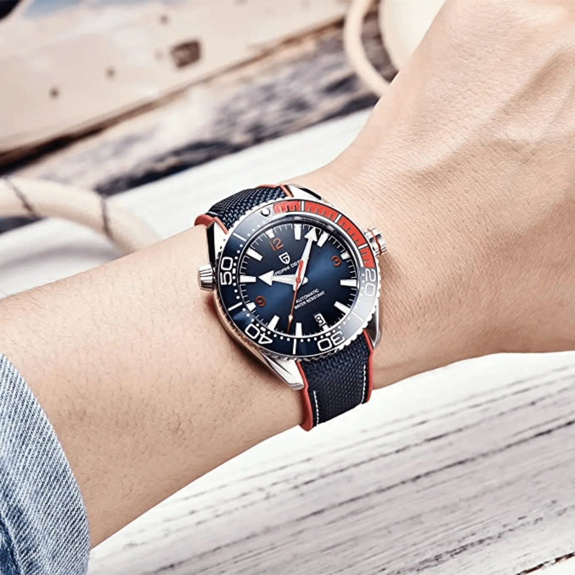 Pagani Design PD-1679M 42MM Mechanical Watch 100M Waterproof Dive Watch Sapphire Stainless Steel Bracelet Watch "Seamaster 300" - Blue Dial - DREAM WATCHES