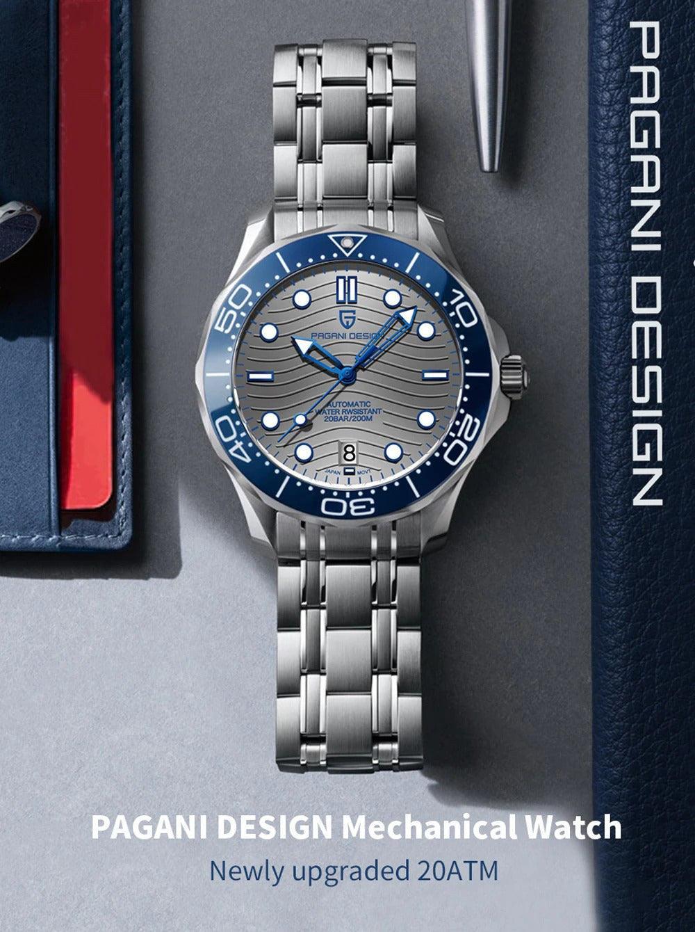 Pagani Design PD-1685 42MM (Japanese NH-35 Automatic Movement) Mechanical Watch 100M Waterproof Dive Watch Sapphire Stainless Steel Bracelet Watch "Seamaster" - DREAM WATCHES