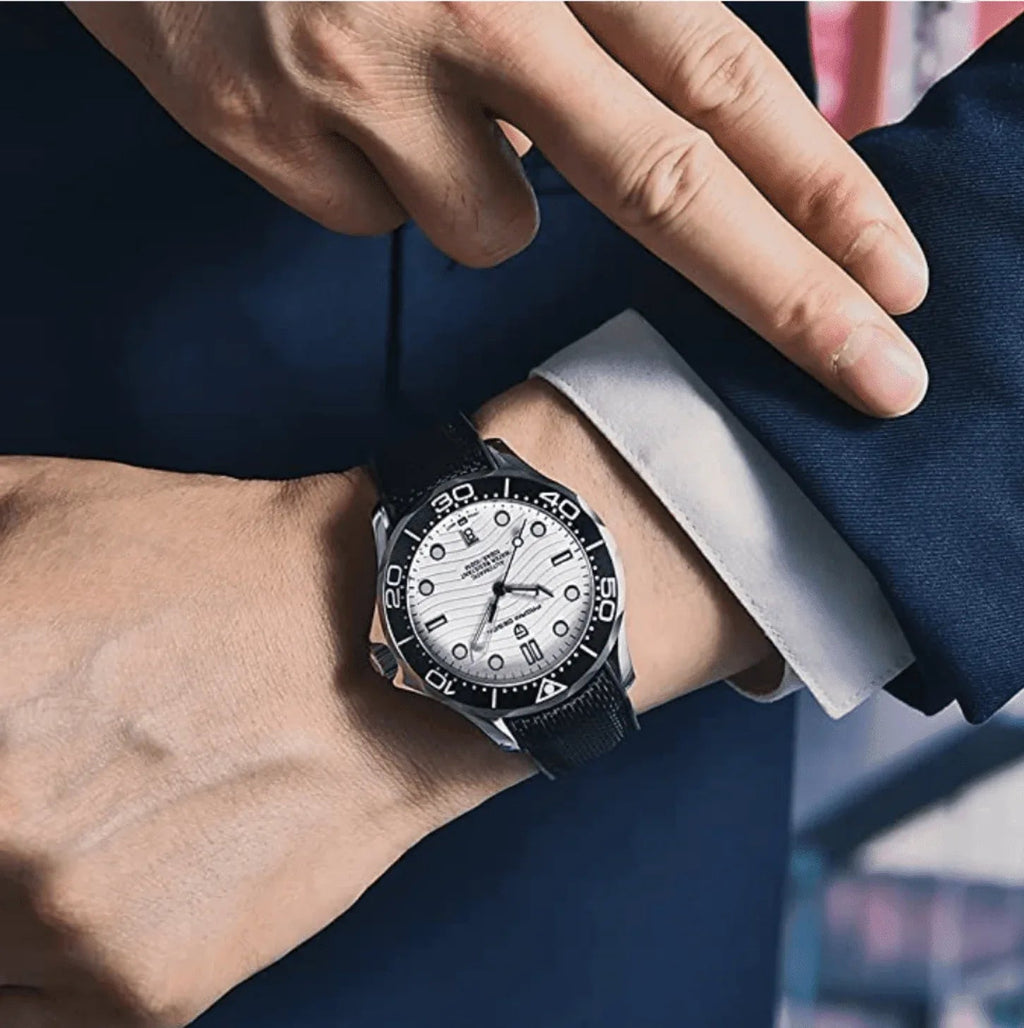 Pagani Design PD-1685 42MM (Japanese NH-35 Automatic Movement) Mechanical Watch 100M Waterproof Dive Watch Sapphire Stainless Steel Bracelet Watch Seamaster (Nylon Style Folding Clasp) - DREAM WATCHES