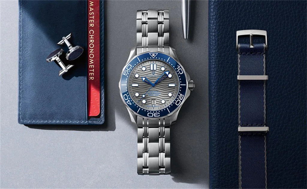 Pagani Design PD-1685 42MM (Japanese NH-35 Automatic Movement) Mechanical Watch 100M Waterproof Dive Watch Sapphire Stainless Steel Bracelet Watch Seamaster (Nylon Style Folding Clasp) - DREAM WATCHES