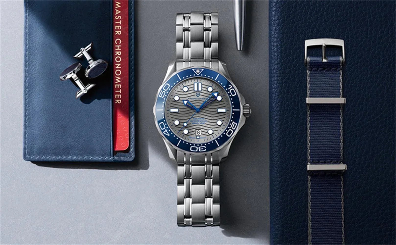 Pagani Design PD-1685 42MM (Japanese NH-35 Automatic Movement) Mechanical Watch 100M Waterproof Dive Watch Sapphire Stainless Steel Bracelet Watch Seamaster (Nylon Style Folding Clasp) - DREAM WATCHES