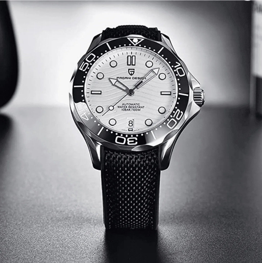 Pagani Design PD-1685 42MM (Japanese NH-35 Automatic Movement) Mechanical Watch 100M Waterproof Dive Watch Sapphire Stainless Steel Bracelet Watch Seamaster (Nylon Style Folding Clasp) - DREAM WATCHES