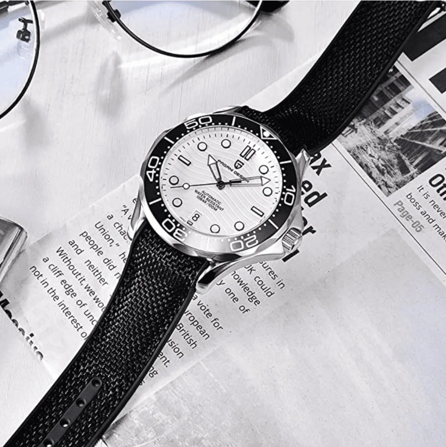 Pagani Design PD-1685 42MM (Japanese NH-35 Automatic Movement) Mechanical Watch 100M Waterproof Dive Watch Sapphire Stainless Steel Bracelet Watch Seamaster (Nylon Style Folding Clasp) - DREAM WATCHES