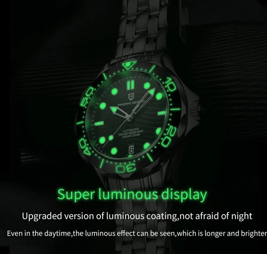 Pagani Design PD-1685 42MM (Japanese NH-35 Automatic Movement) Mechanical Watch 100M Waterproof Dive Watch Sapphire Stainless Steel Bracelet Watch Seamaster (Nylon Style Folding Clasp) - DREAM WATCHES