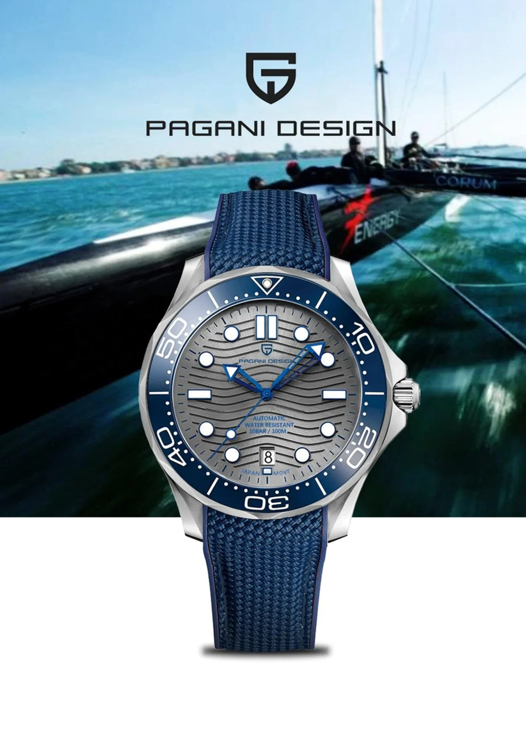 Pagani Design PD-1685 42MM (Japanese NH-35 Automatic Movement) Mechanical Watch 100M Waterproof Dive Watch Sapphire Stainless Steel Bracelet Watch Seamaster (Nylon Style Folding Clasp) - DREAM WATCHES