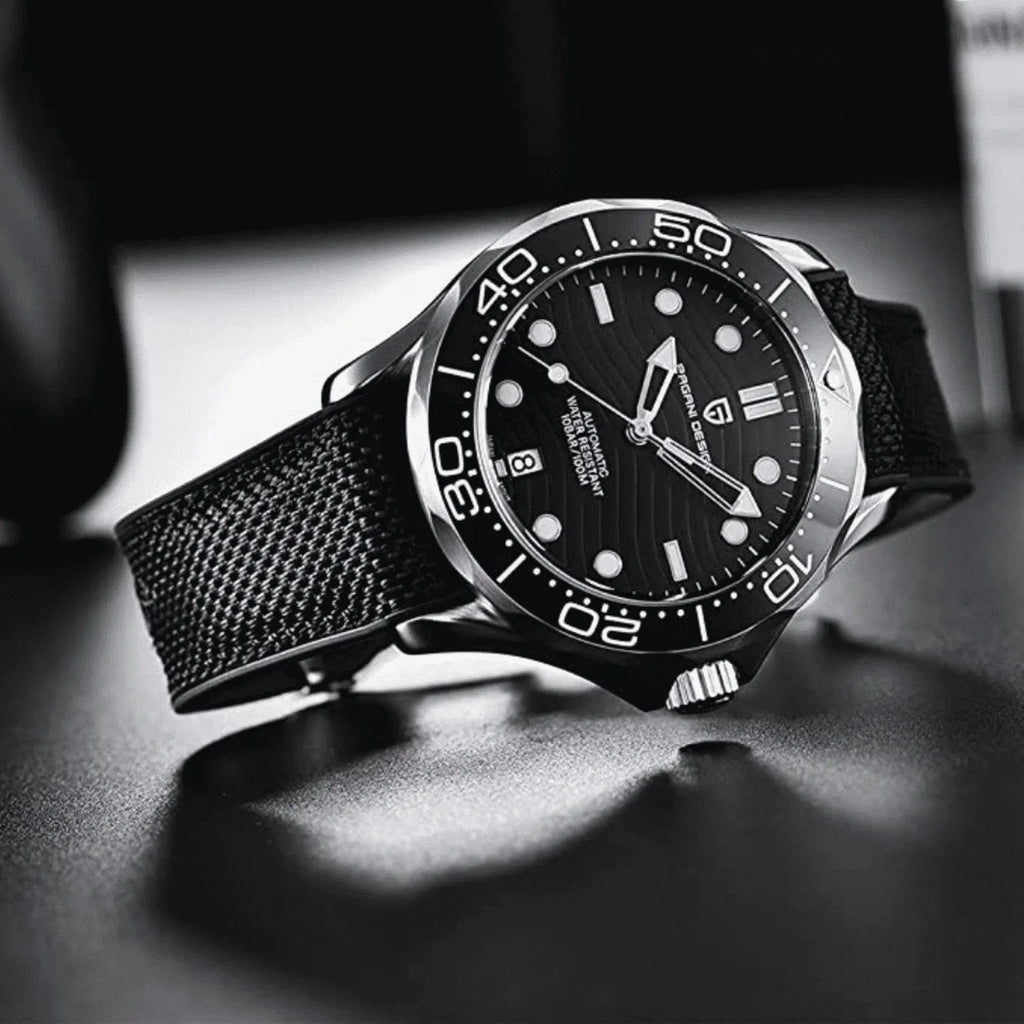 Pagani Design PD-1685 42MM (Japanese NH-35 Automatic Movement) Mechanical Watch 200M Waterproof Dive Watch Sapphire Stainless Steel Bracelet Watch Seamaster (Nylon Style Folding Clasp) - DREAM WATCHES