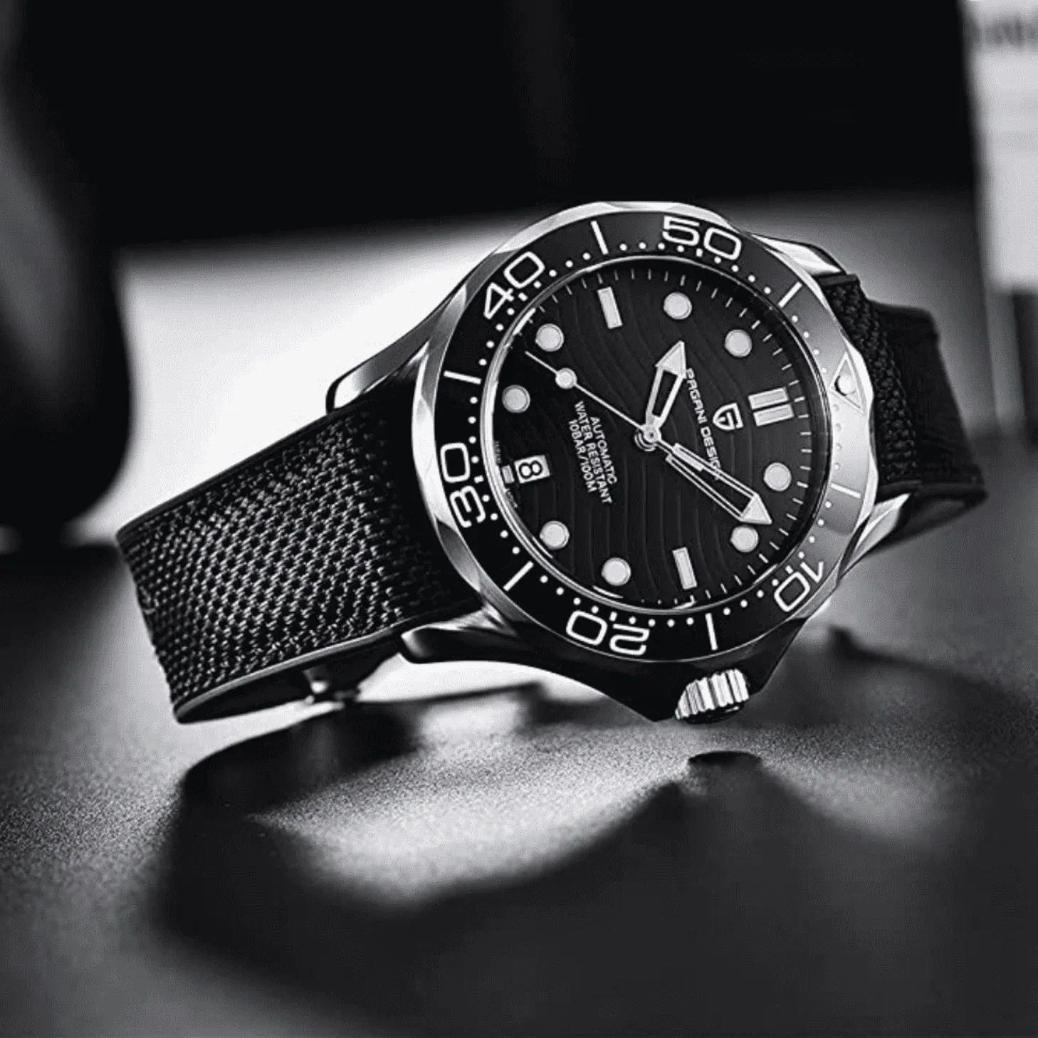 Pagani Design PD-1685 42MM (Japanese NH-35 Automatic Movement) Mechanical Watch 200M Waterproof Dive Watch Sapphire Stainless Steel Bracelet Watch Seamaster (Nylon Style Folding Clasp) - DREAM WATCHES