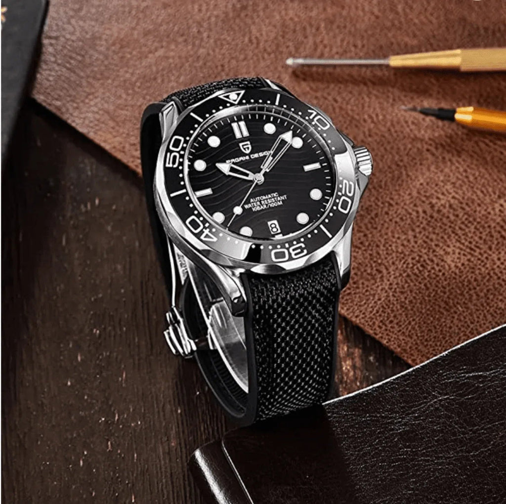 Pagani Design PD-1685 42MM (Japanese NH-35 Automatic Movement) Mechanical Watch 200M Waterproof Dive Watch Sapphire Stainless Steel Bracelet Watch Seamaster (Nylon Style Folding Clasp) - DREAM WATCHES