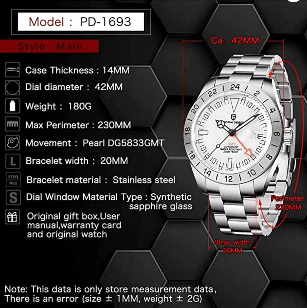 Pagani Design PD-1693 42 MM (GMT Automatic Movement) Mechanical Watch Sapphire Stainless Steel Watch Explorer II - DREAM WATCHES